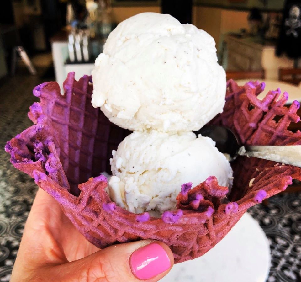 purple waffle ice cream bowl, st louis ice cream, empower through flour